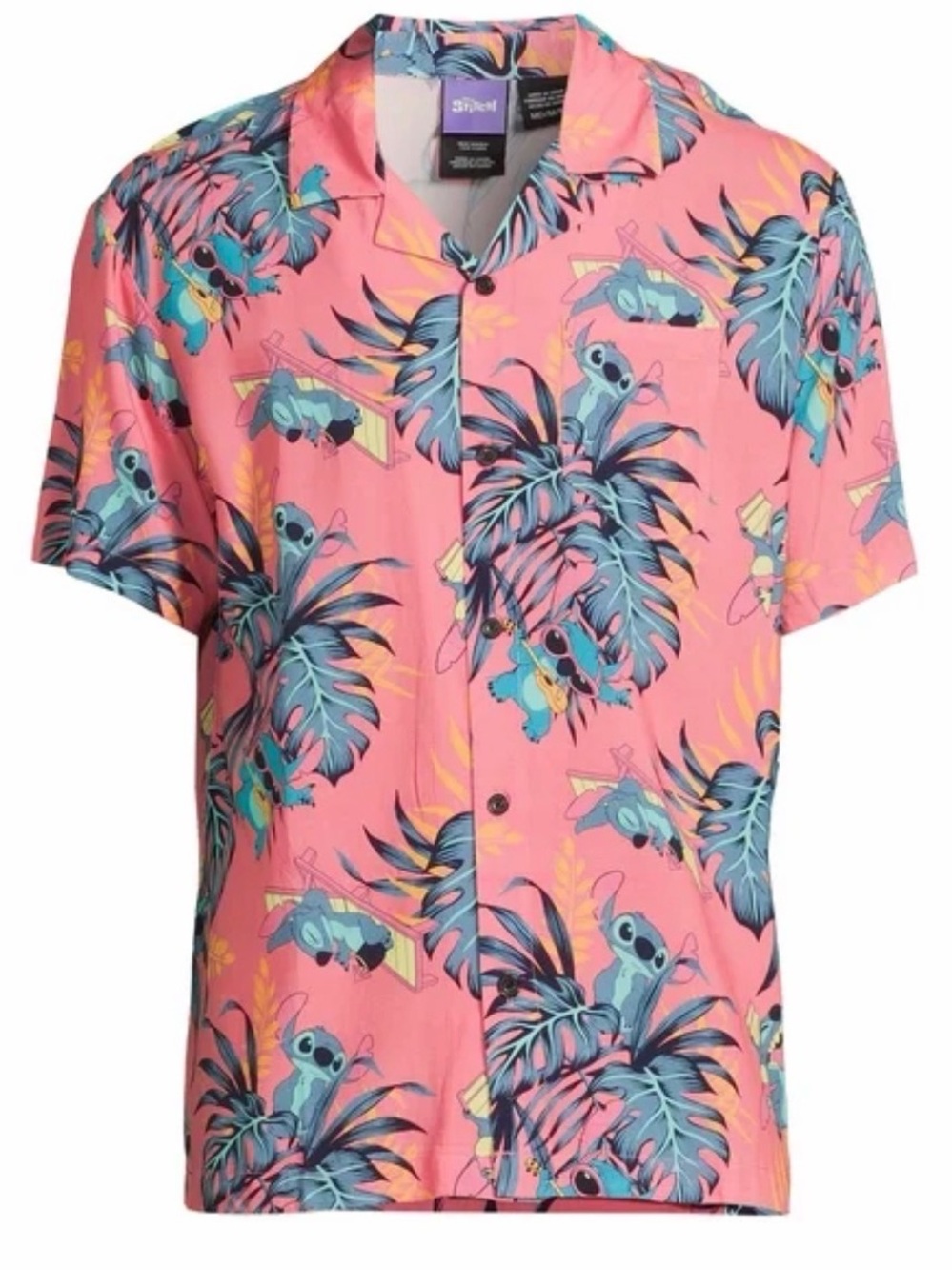 Disney Pink Tropical Stitch Print Short-Sleeve Shirt